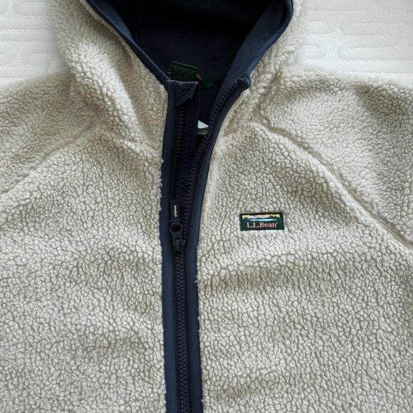 🤎 L.L. Bean Kid's Sherpa Cream Colored Fleece Long Jacket | Size Large 14-16 - Picture 6 of 9